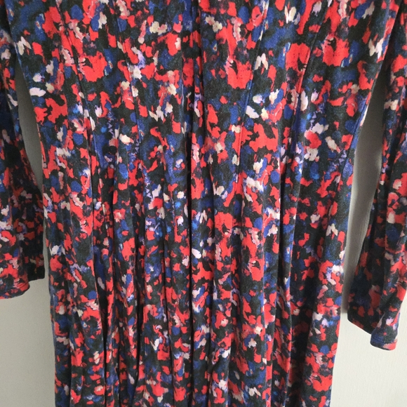 HD in Paris Navy Floral Long-Sleeve Fit & Flare Dress with Red and Blue Accents - Picture 10 of 11